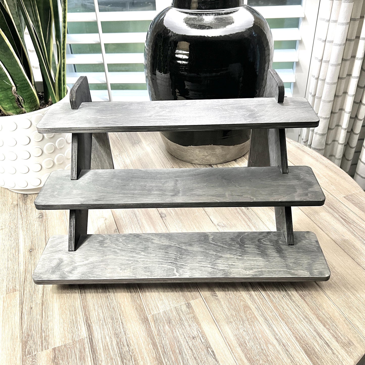 3-Tier Black Display Stand: Collapsible Shelving for Markets and Craft Shows