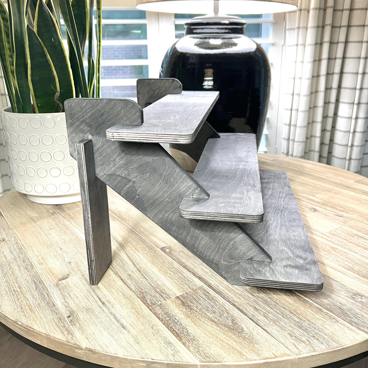 3-Tier Black Display Stand: Collapsible Shelving for Markets and Craft Shows