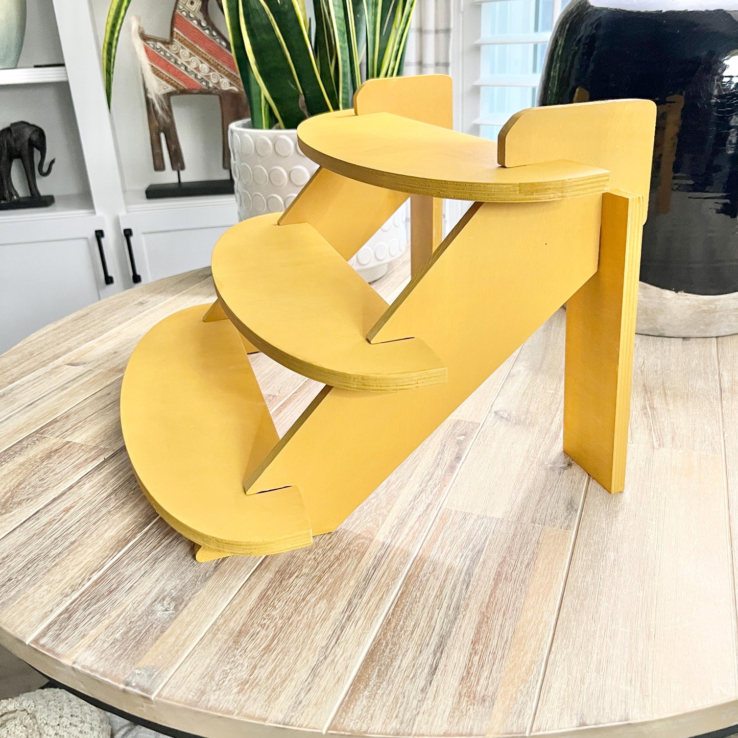 Yellow 3-Tier Wood Display Stand: Craft Show Shelving (20")