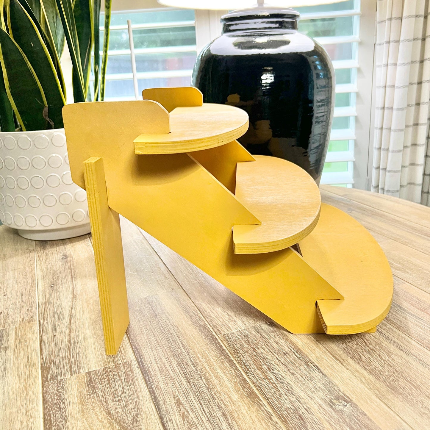 Yellow 3-Tier Wood Display Stand: Craft Show Shelving (20")