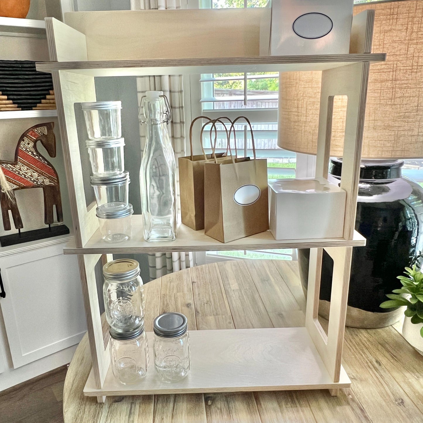 Wood Bookcase, product display rack, wood display, 3-tier display, tabletop book rack, childrens bookcase, entryway shoe rack,