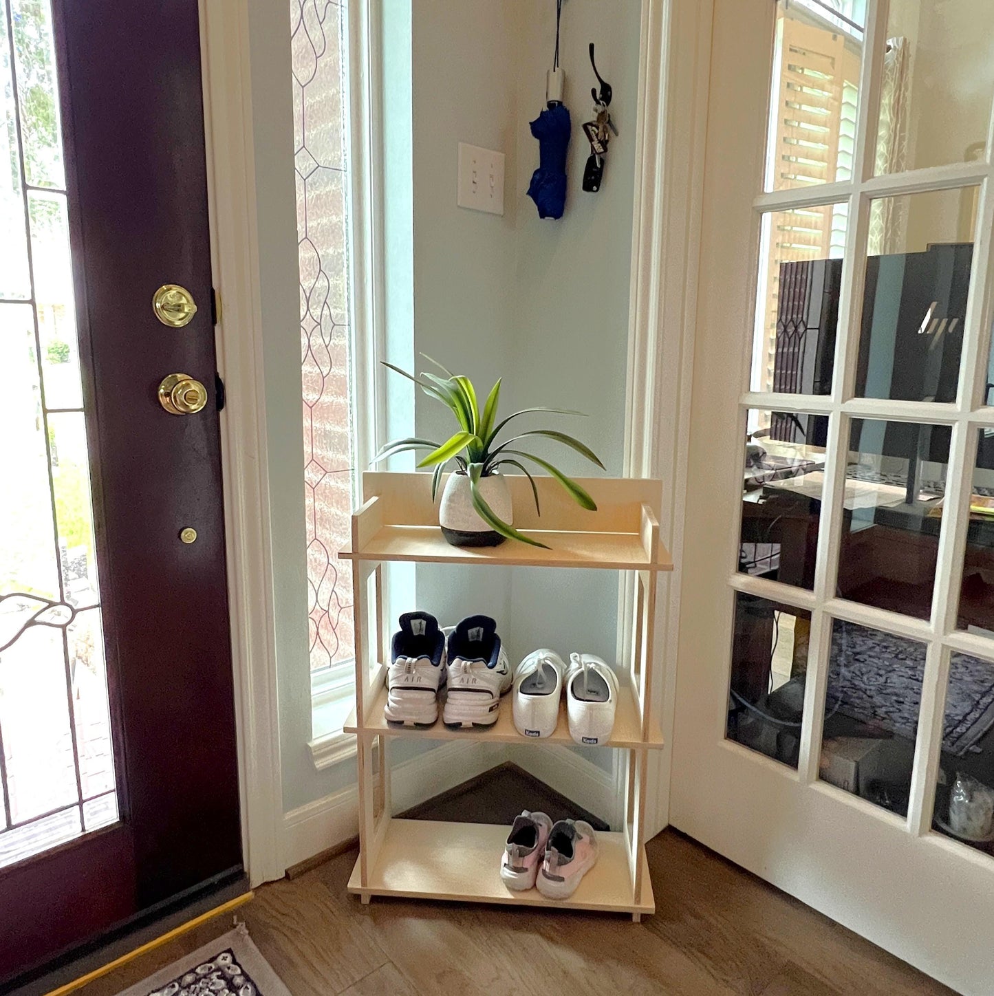 Wood Bookcase, product display rack, wood display, 3-tier display, tabletop book rack, childrens bookcase, entryway shoe rack,