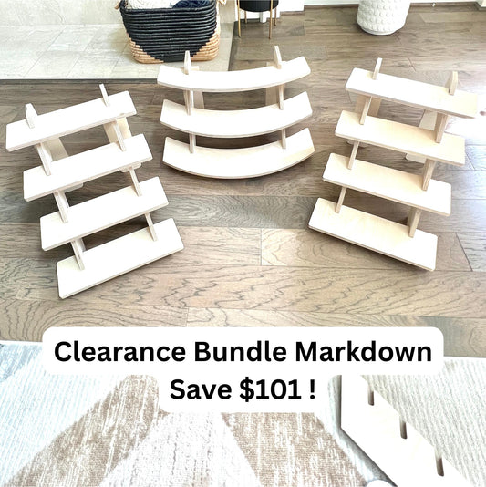 Wood Display Stand 4-tier and 3 tier, Clearance Bundle, Craft Show Display, Candle Display, Wood Shelving, Cupcake Display, Tabletop Shelves