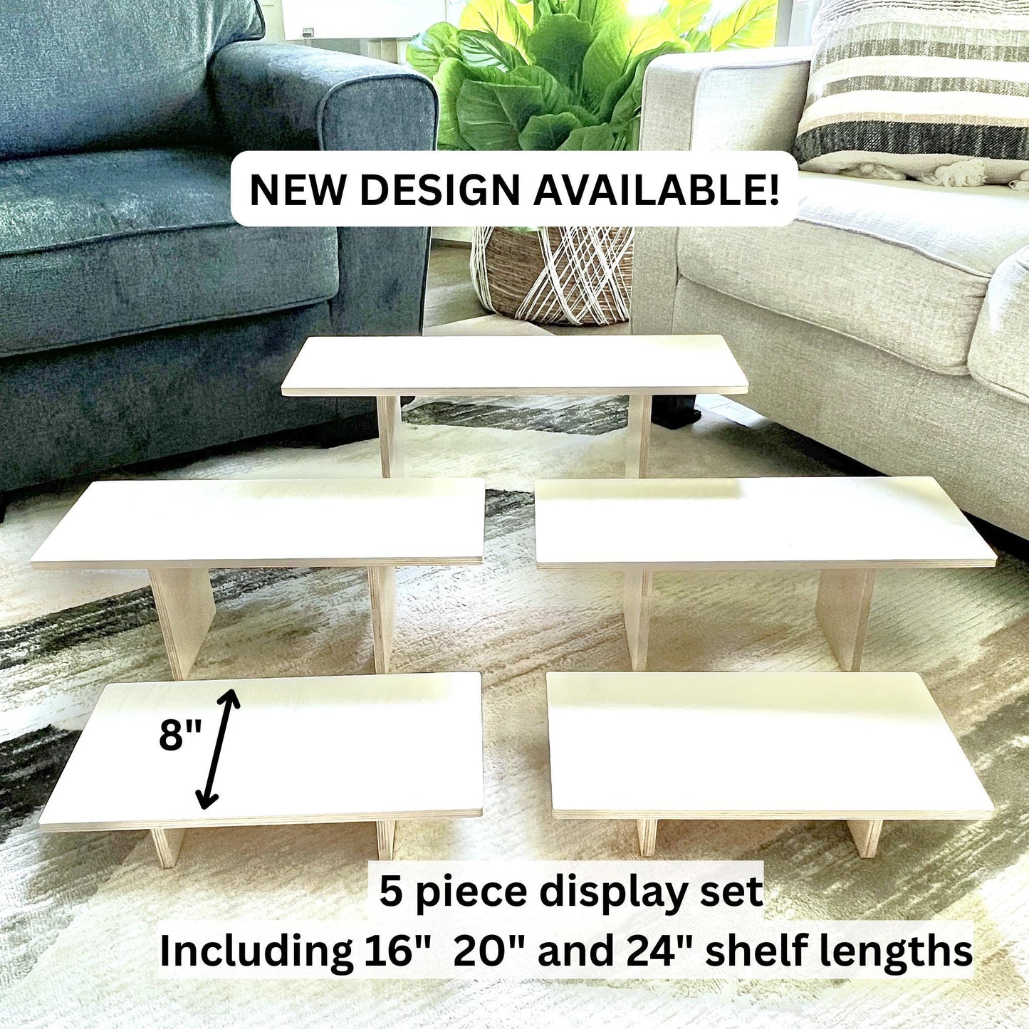 5-Tier Wood Display Shelf Set: Collapsible Tabletop Risers