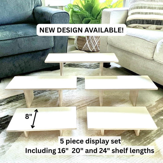 5-Tier Wood Display Shelf Set: Collapsible Tabletop Risers