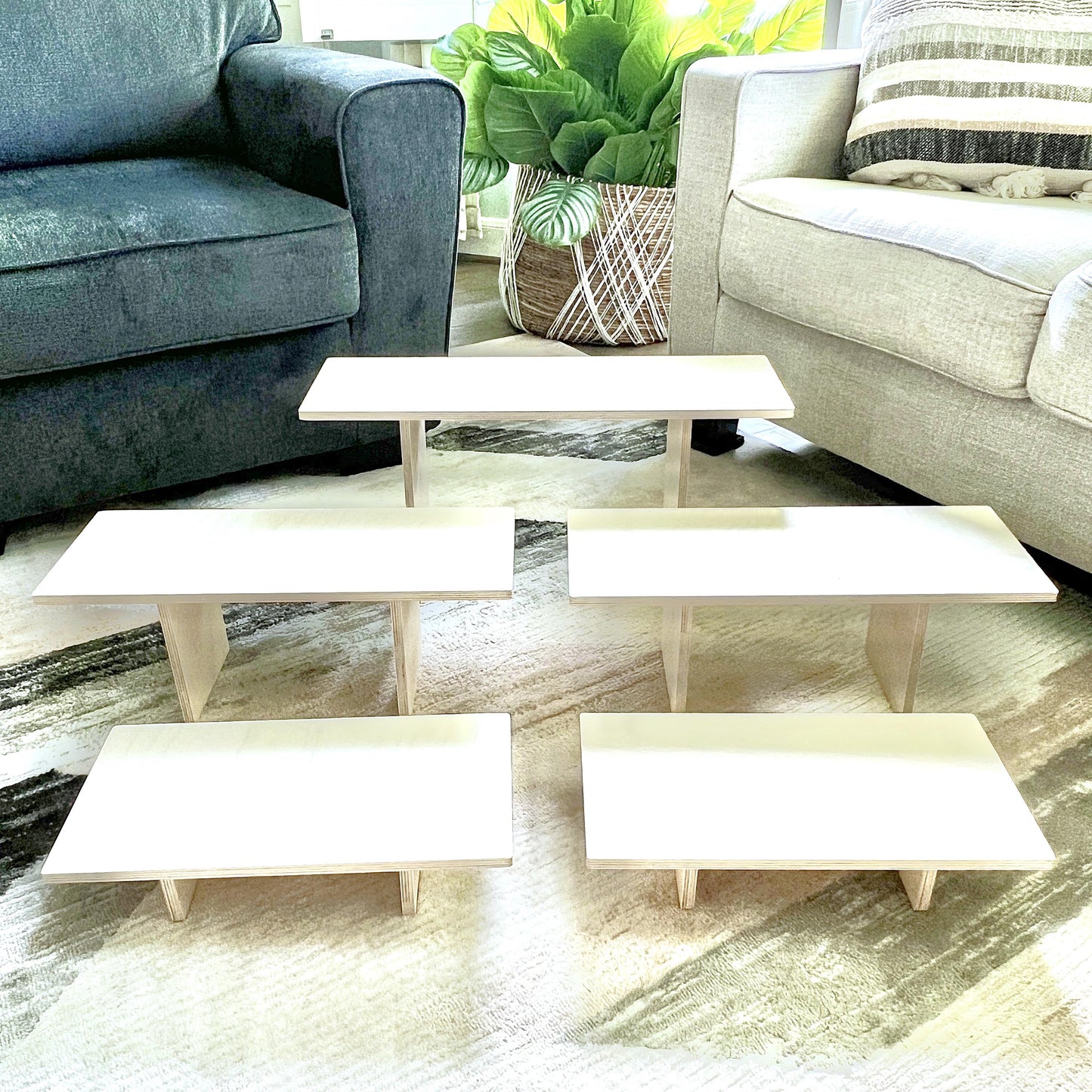 5-Tier Wood Display Shelf Set: Collapsible Tabletop Risers