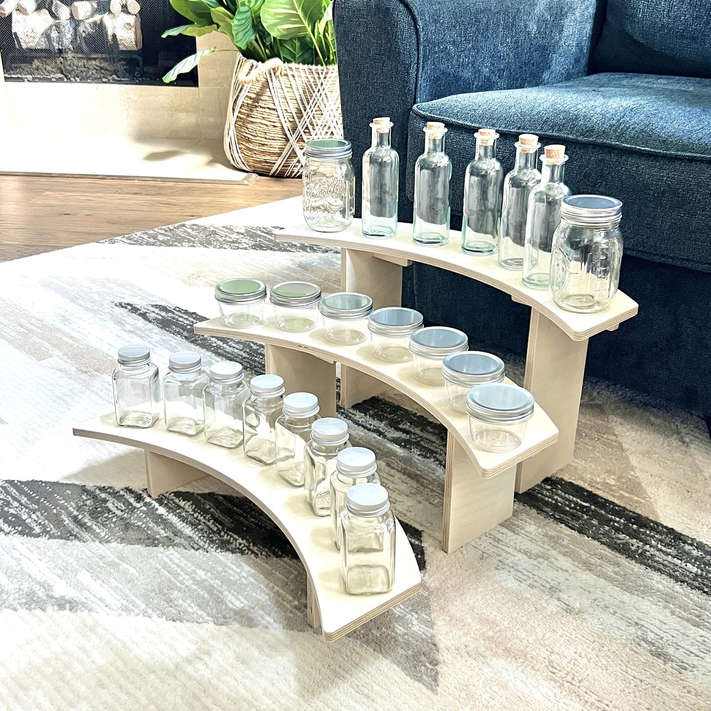 3-Tier Birch Wood Pedestal Shelving Set: Reversible Shelving for Markets and Craft Shows