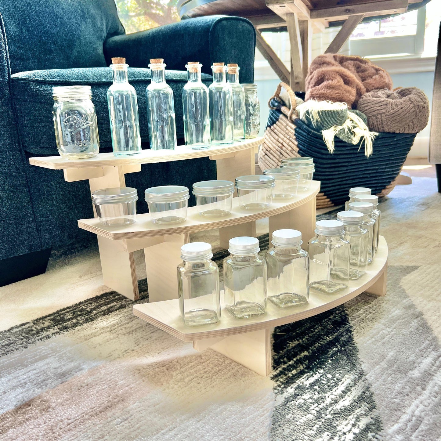 3-Tier Birch Wood Pedestal Shelving Set: Reversible Shelving for Markets and Craft Shows