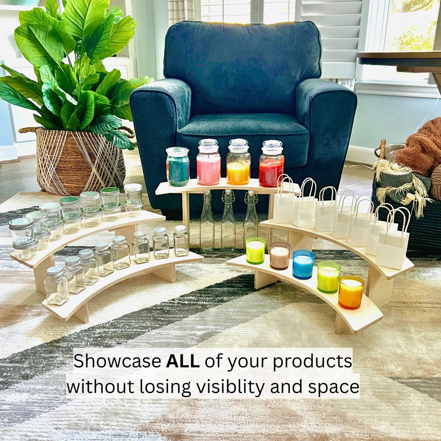 3-Tier Birch Wood Pedestal Shelving Set: Reversible Shelving for Markets and Craft Shows