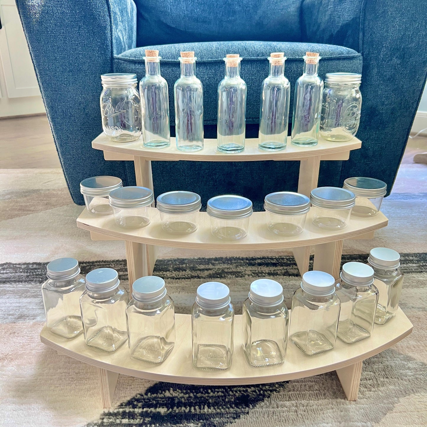 3-Tier Birch Wood Pedestal Shelving Set: Reversible Shelving for Markets and Craft Shows