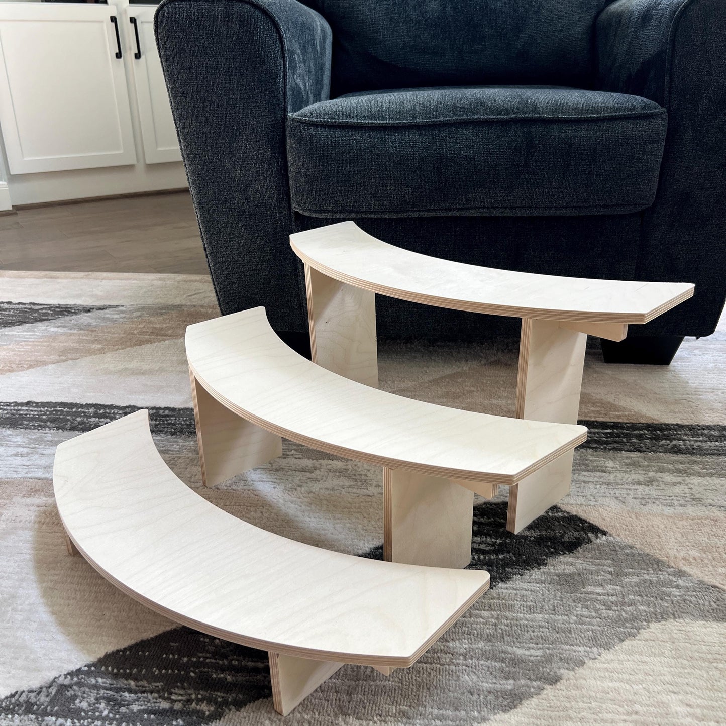 3-Tier Birch Wood Pedestal Shelving Set: Reversible Shelving for Markets and Craft Shows