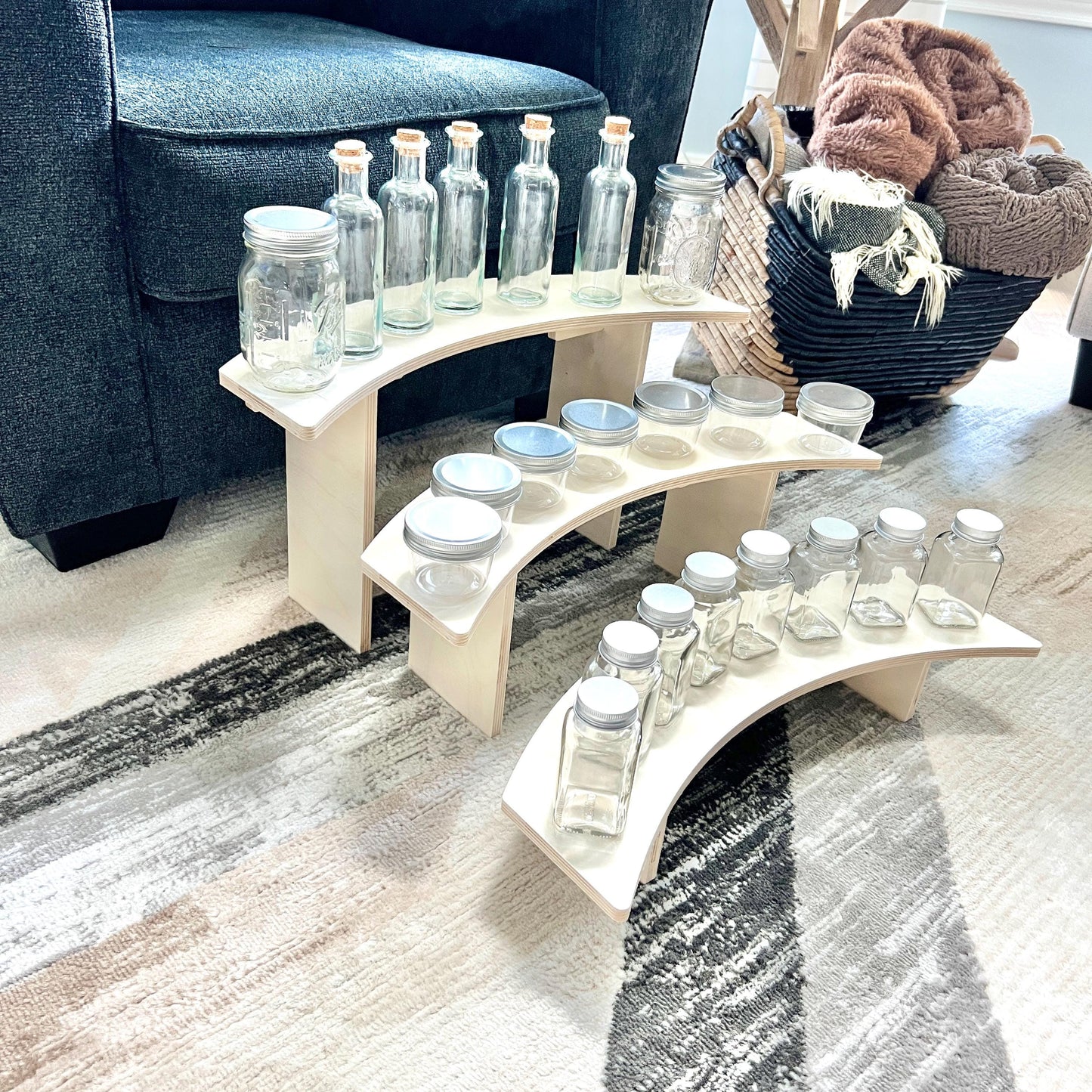 3-Tier Birch Wood Pedestal Shelving Set: Reversible Shelving for Markets and Craft Shows