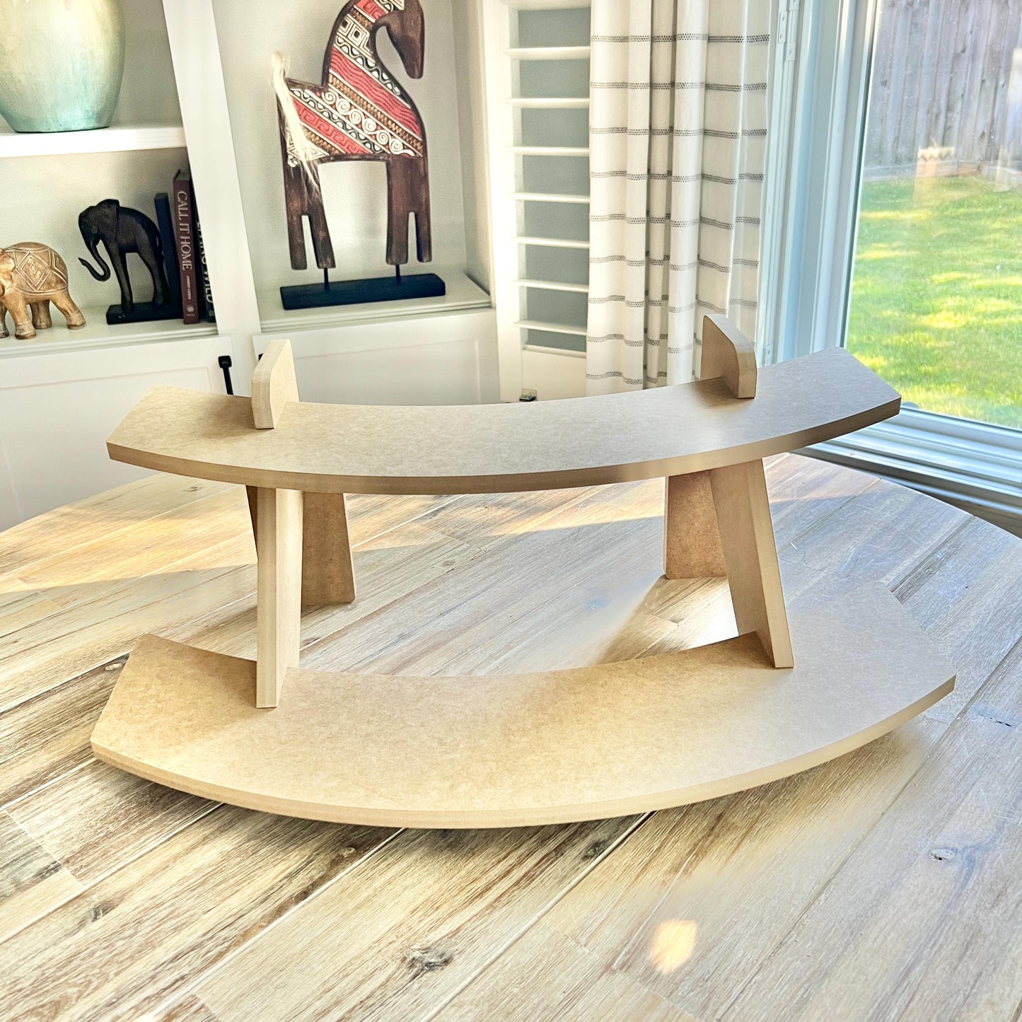 2-Tier HDF Curved Display Stand: Tabletop Vendor Display for Craft Shows