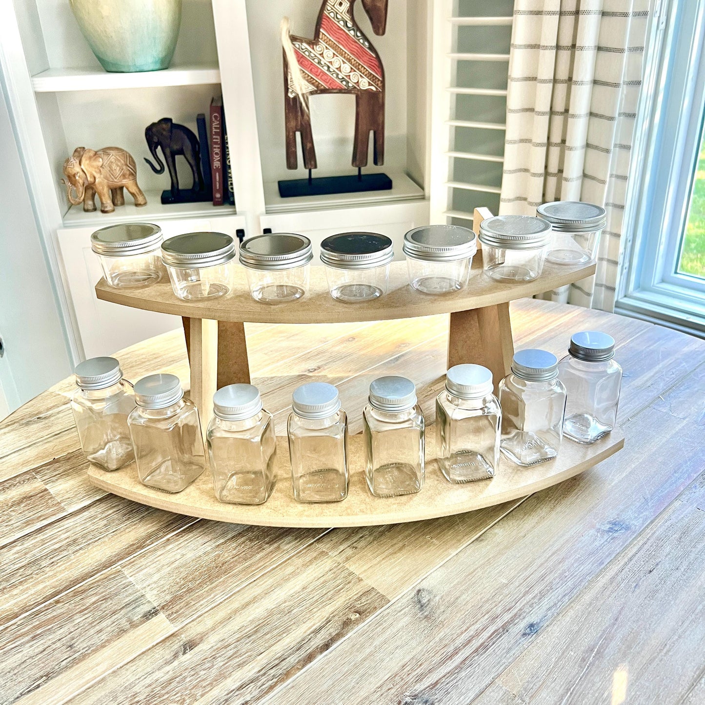 2-Tier HDF Curved Display Stand: Tabletop Vendor Display for Craft Shows