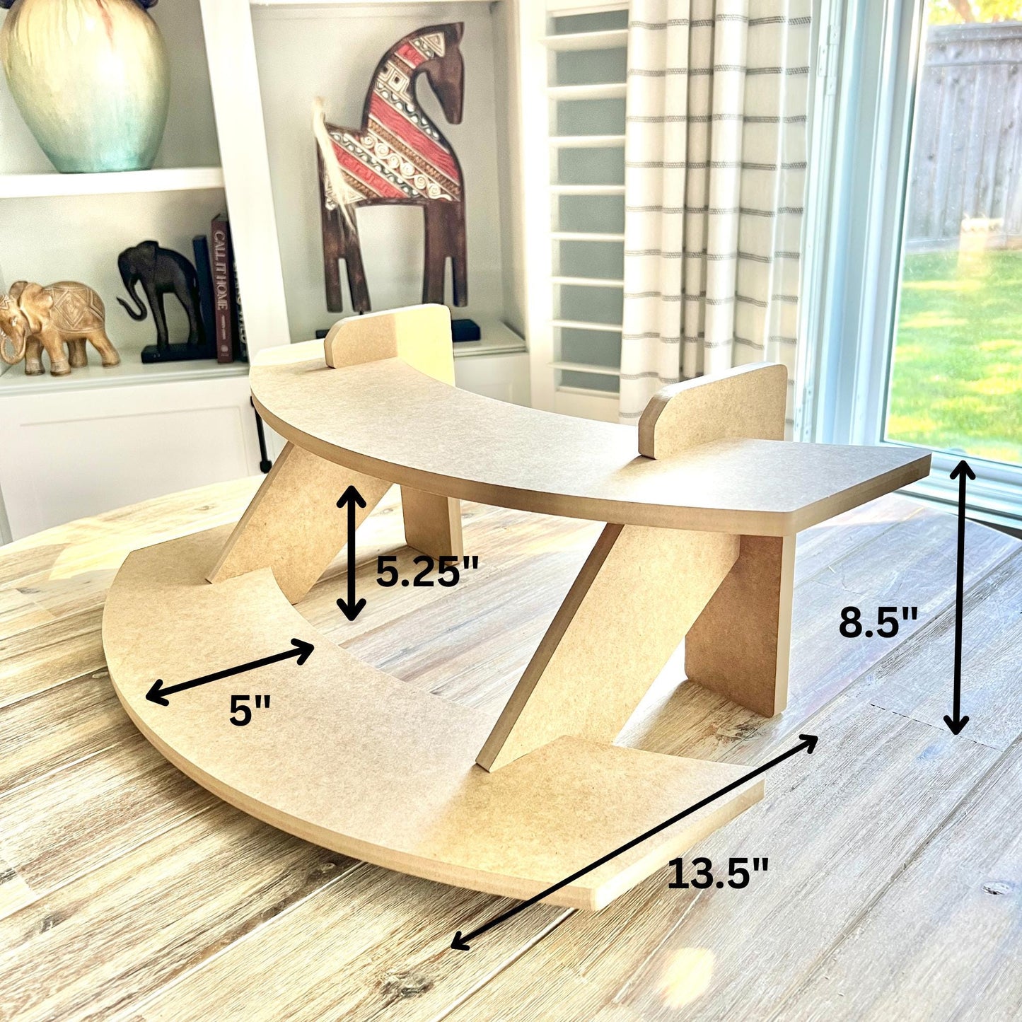 2-Tier HDF Curved Display Stand: Tabletop Vendor Display for Craft Shows
