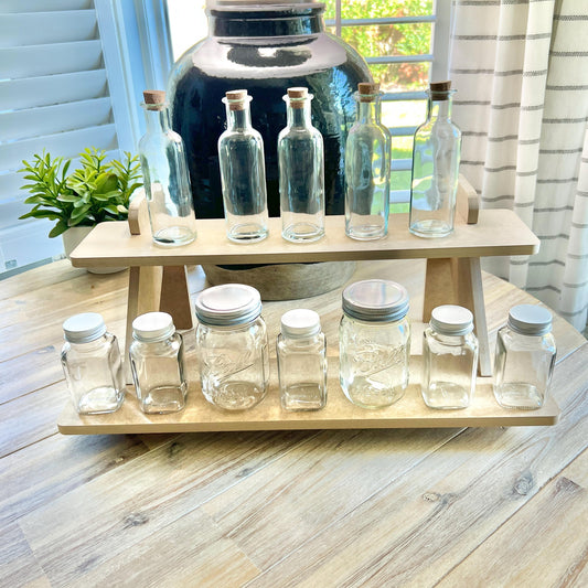 2-Tier HDF Display Stand: 22" Tabletop Shelving for Craft Shows and Vendor Markets