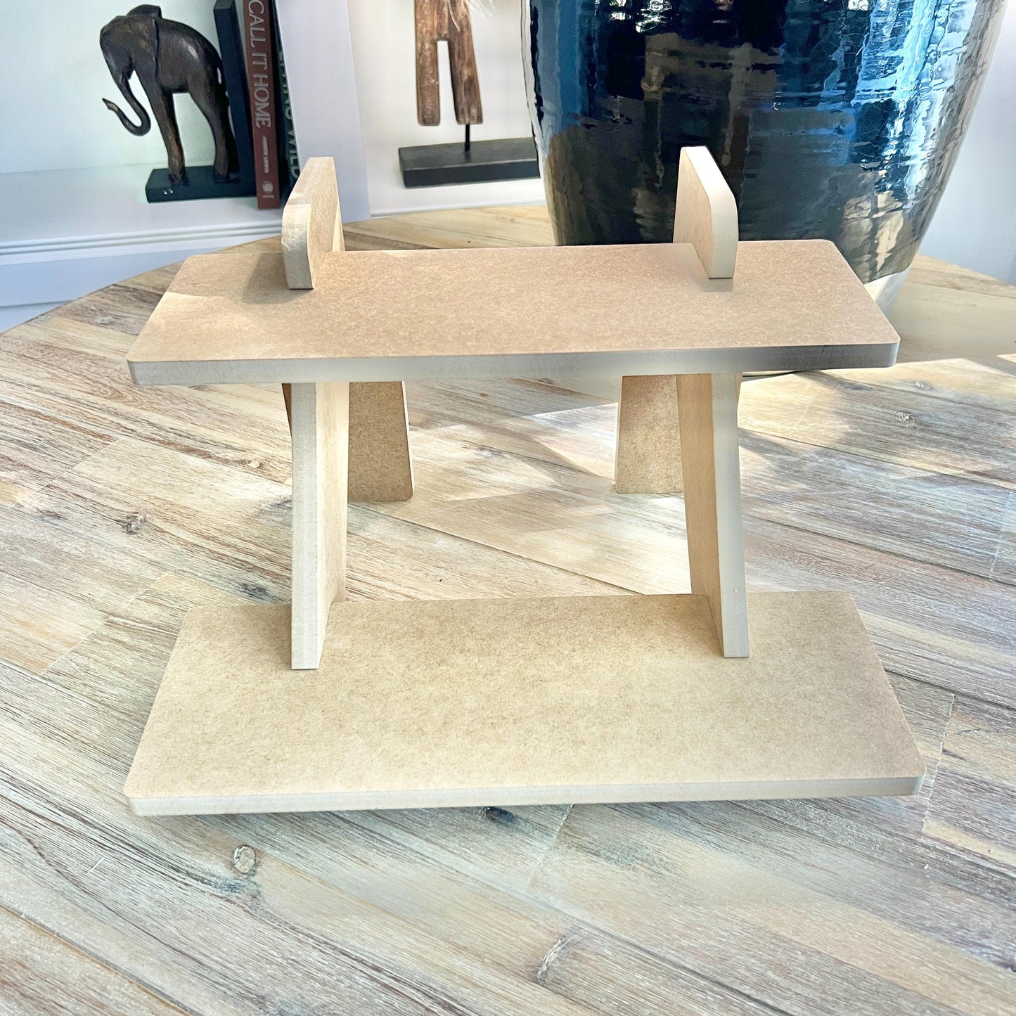 2-Tier HDF Display Stand: 14" Vendor Shelving for Craft Shows