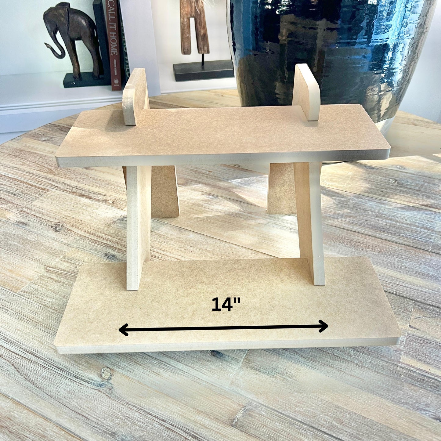 2-Tier HDF Display Stand: 14" Vendor Shelving for Craft Shows
