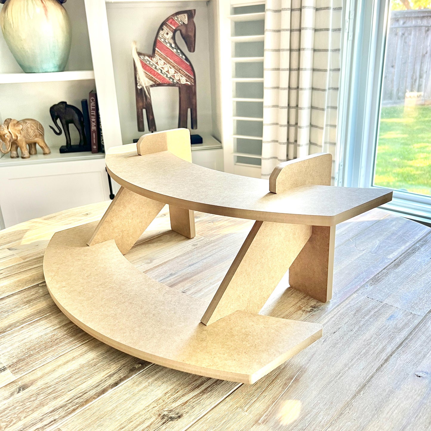 2-Tier HDF Curved Display Stand: Tabletop Vendor Display for Craft Shows