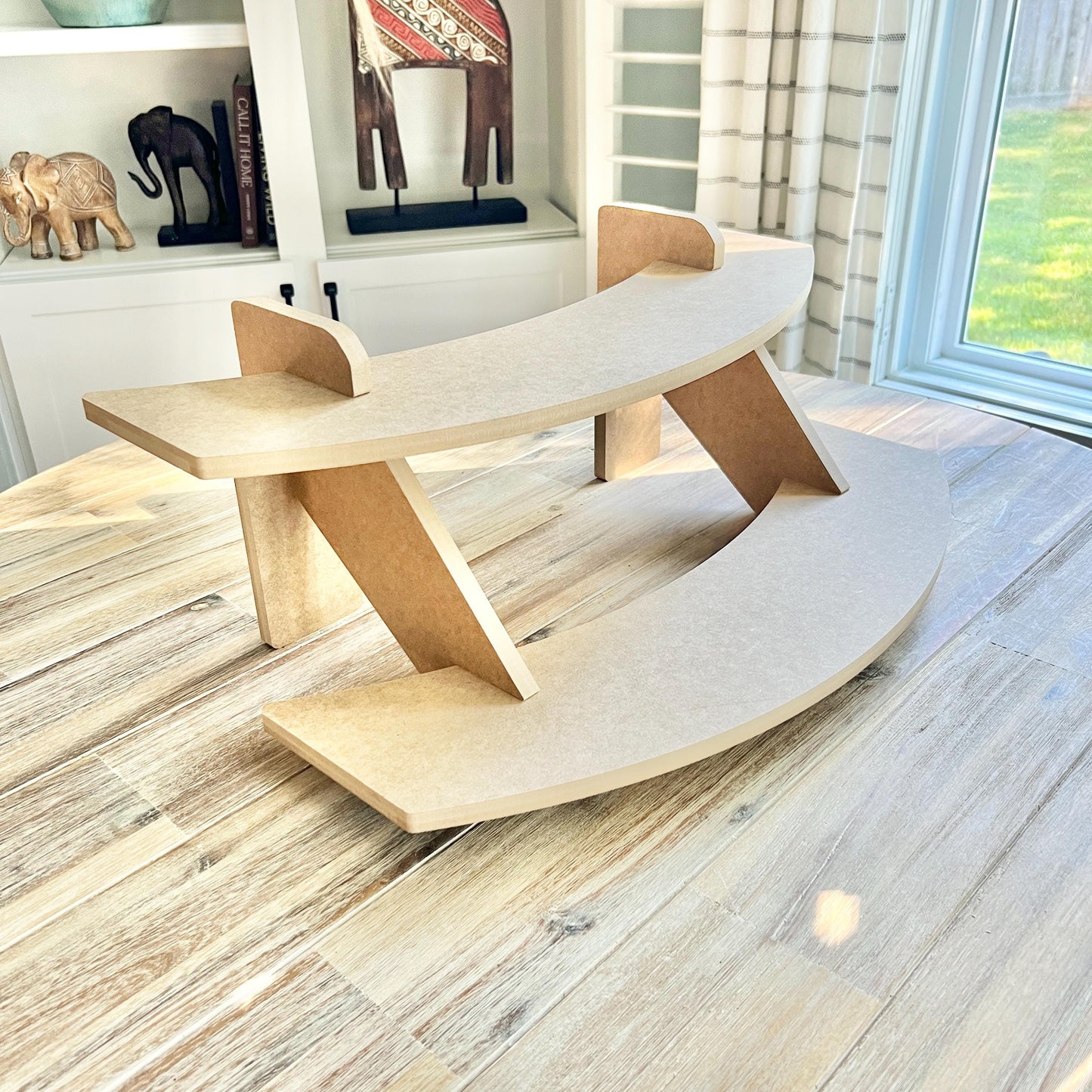 2-Tier HDF Curved Display Stand: Tabletop Vendor Display for Craft Shows