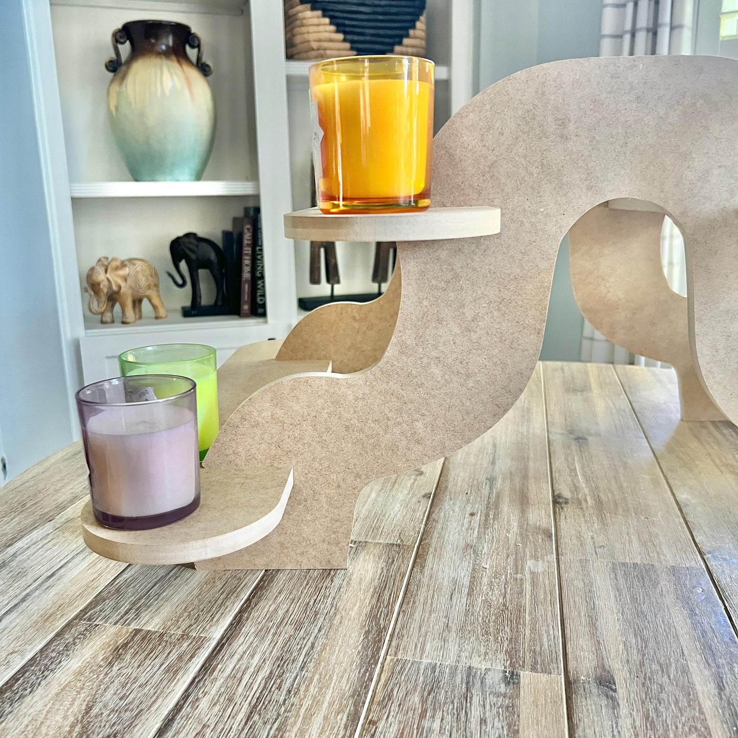 2-Tier HDF Display Stand: Dual Sided Curvy Shelving and Supports