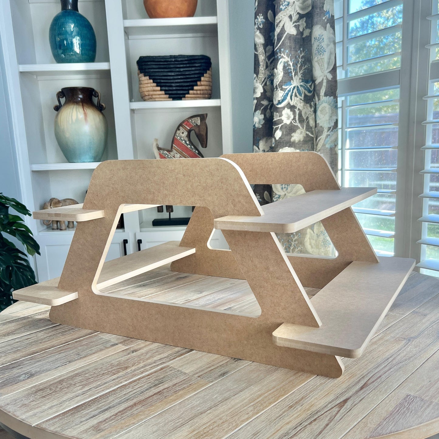 Dual Sided 2-Tier HDF Display Stand: Tabletop Product Display for Craft Shows