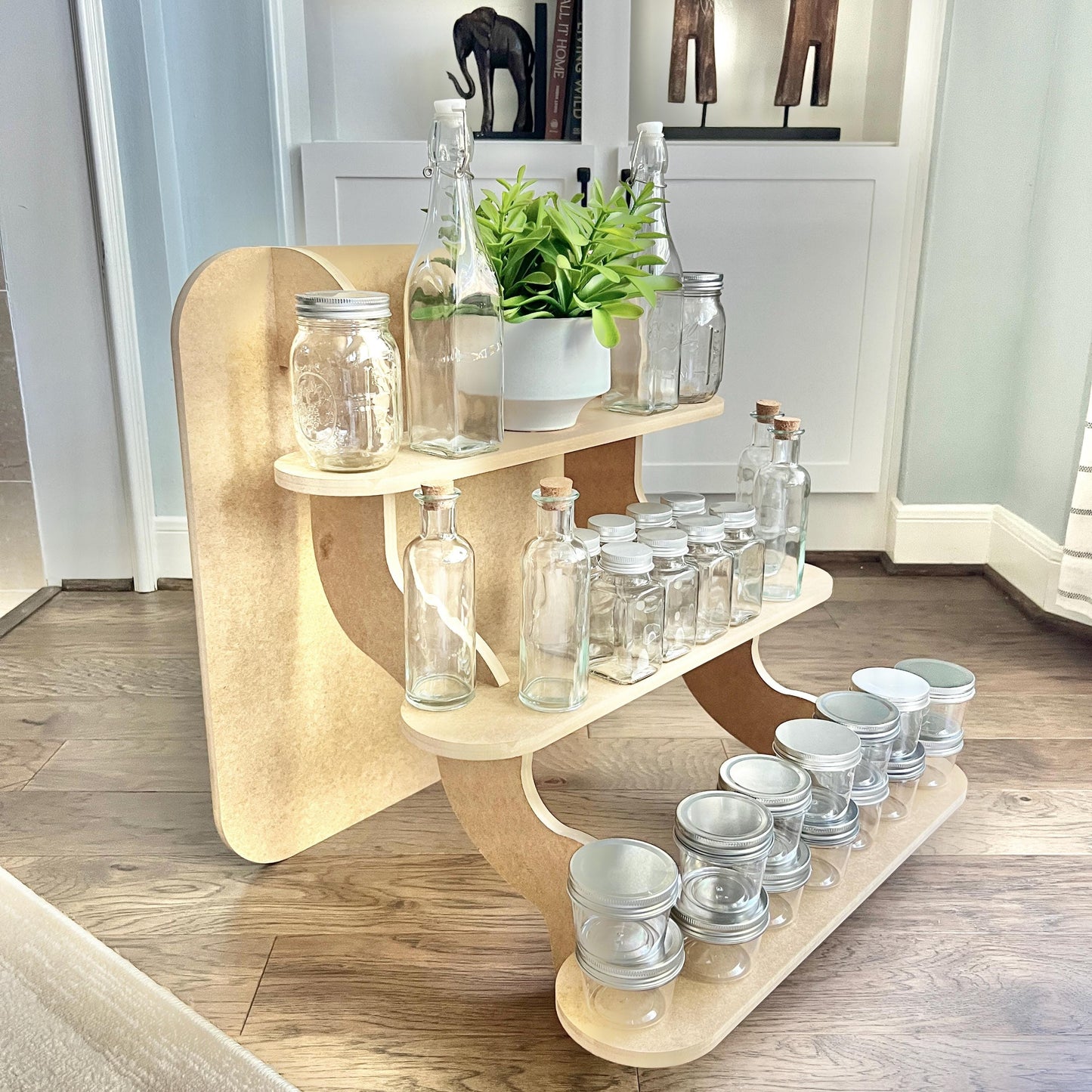 3-Tier HDF Display Stand: Collapsible Tabletop Stand for Craft Show